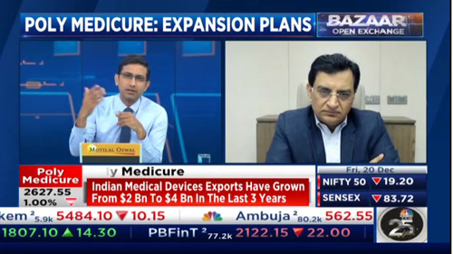 In his year-ender interaction with CNBC-TV18, Mr. Himanshu Baid, MD, Poly Medicure, shared his growth expectations for both the company and